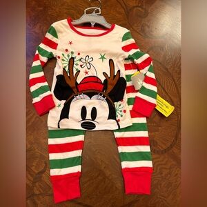 Disney Festive Striped Pajama Set - Red, Green, White